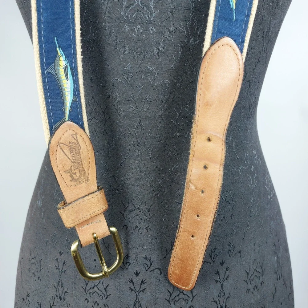 World Wide Sportsman Marlin Sail Fish Ribbon Belt Size 46 Blue Leather